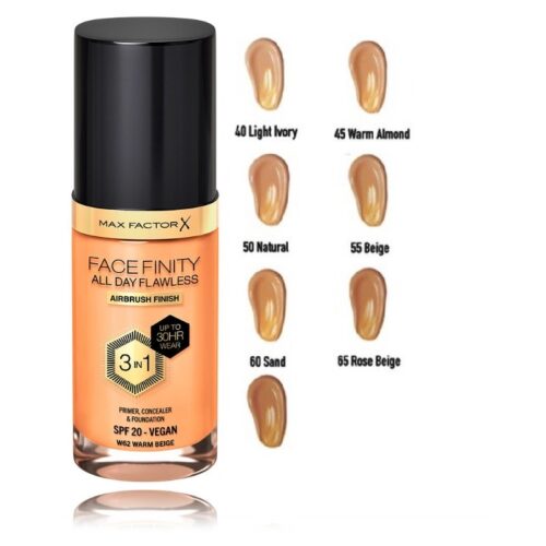 Max Factor Facefinity All Day Flawless Flexi-Hold 3in1 Primer Concealer Foundation SPF20 44 30 ml