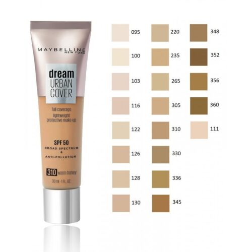 Maybelline Dream Urban Cover Full Coverage Lightweight Protective Make-up SPF50 100 Warm Ivory 30 ml